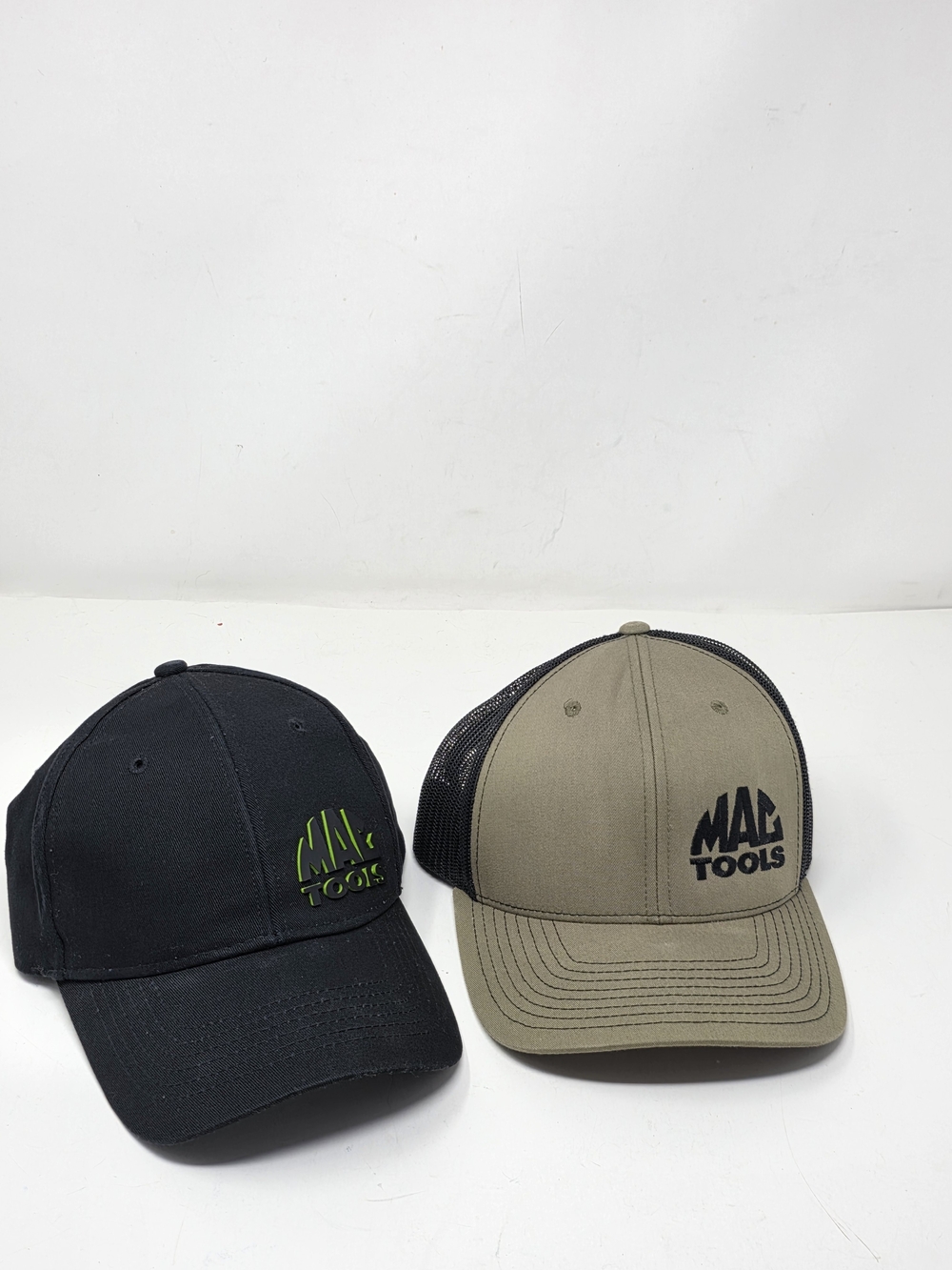 Mac Tools Logo Trucker Hat lot of 2 - Olive/Black & Black Cap  Clean Adjustable